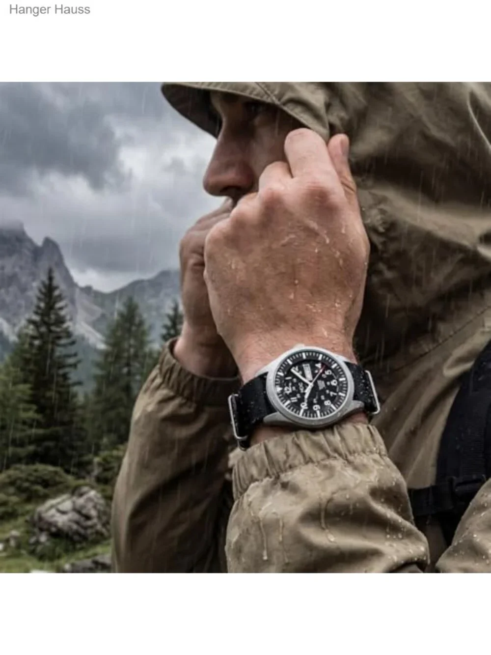 Men's Military Field Watch, 12/24H Day Date, Waterproof Nylon Strap